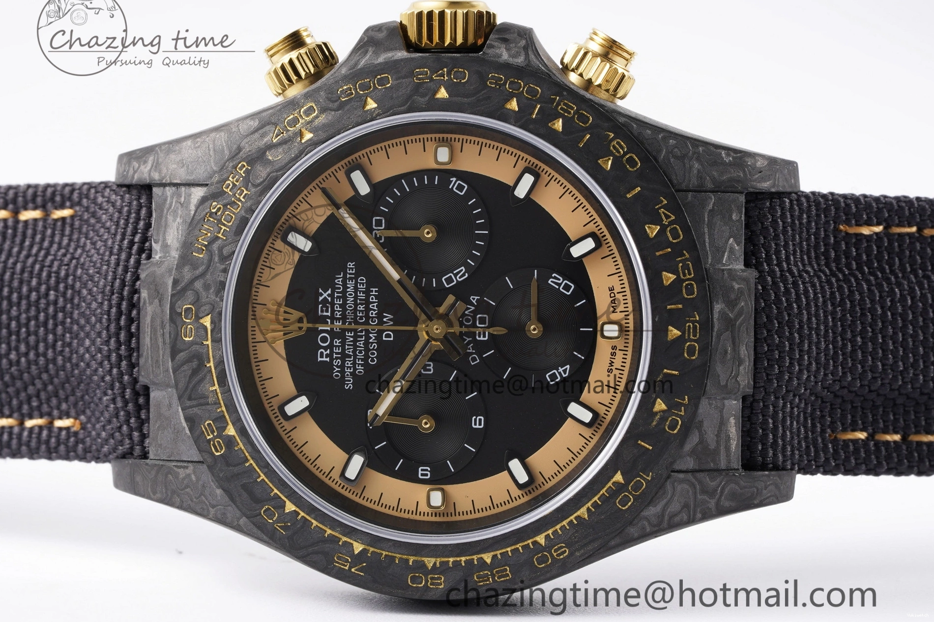 and Daytona Bezel Edition A7750 Black Gold DIWF Nylon Case DIW Carbon Black on Strap Dial 0117